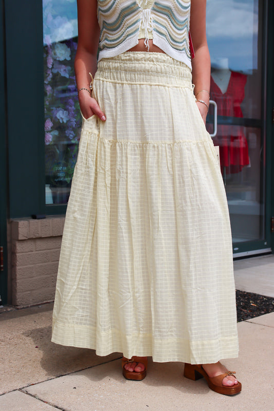 ELAN SIDE TASSEL TEXTURED MAXI SKIRT