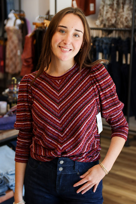 3/4 juliette slv crew neck knit top w/ miter