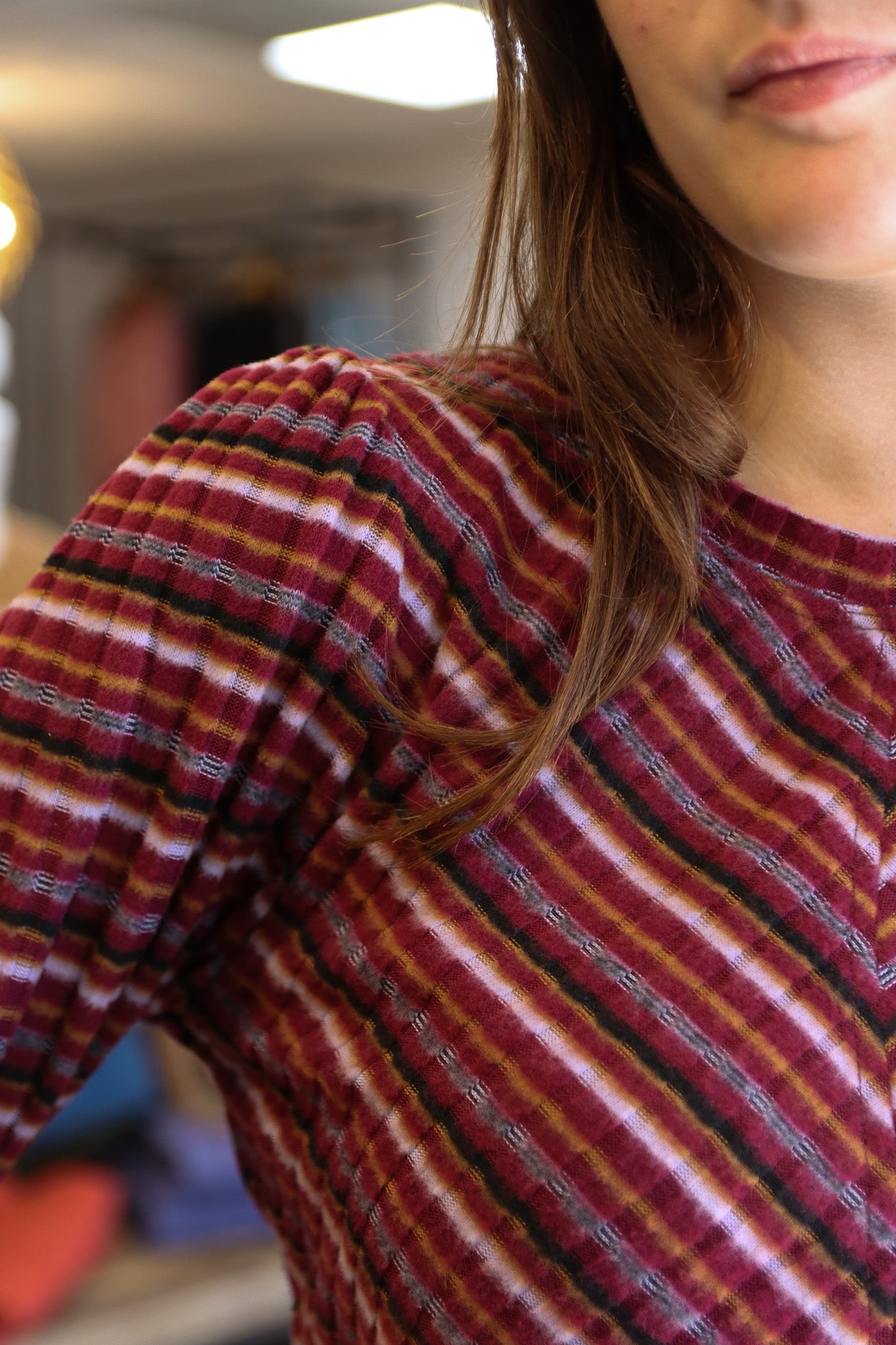 3/4 juliette slv crew neck knit top w/ miter