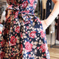 FLORAL JACQUARD RUFFLED CAP SLEEVE TIE WAIST DRESS