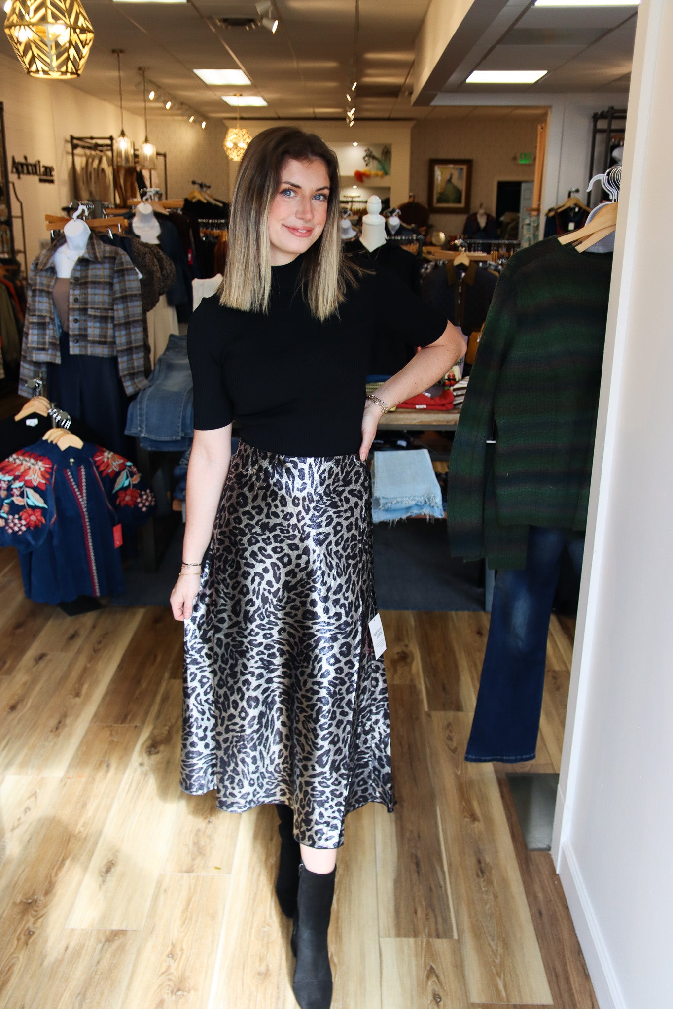 ANIMAL PRINT SATIN MAXI SKIRT