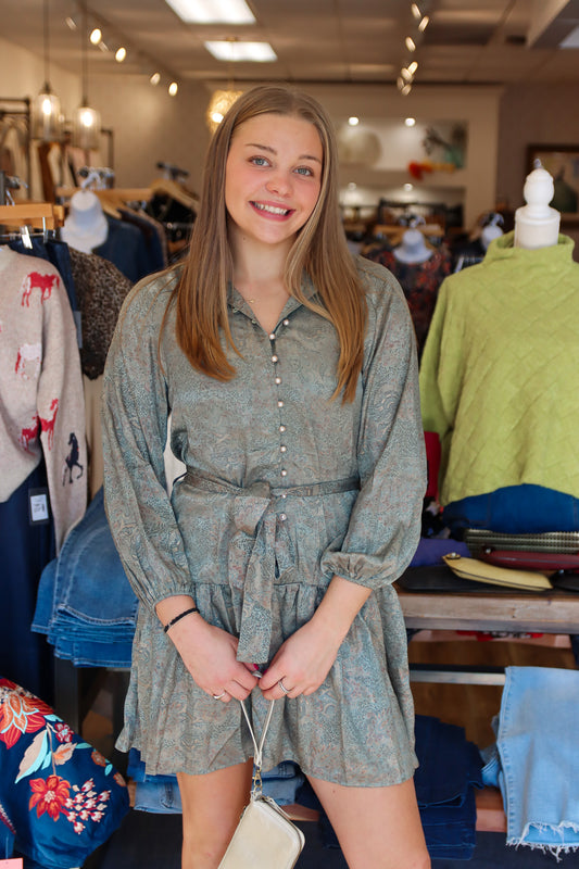 GOLDEN TAPESTRY BUTTON DOWN DRESS