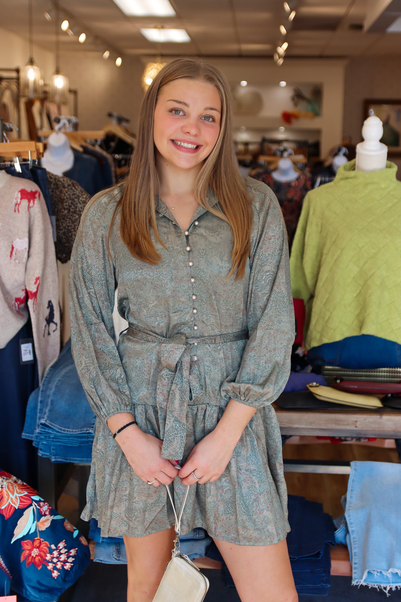 GOLDEN TAPESTRY BUTTON DOWN DRESS
