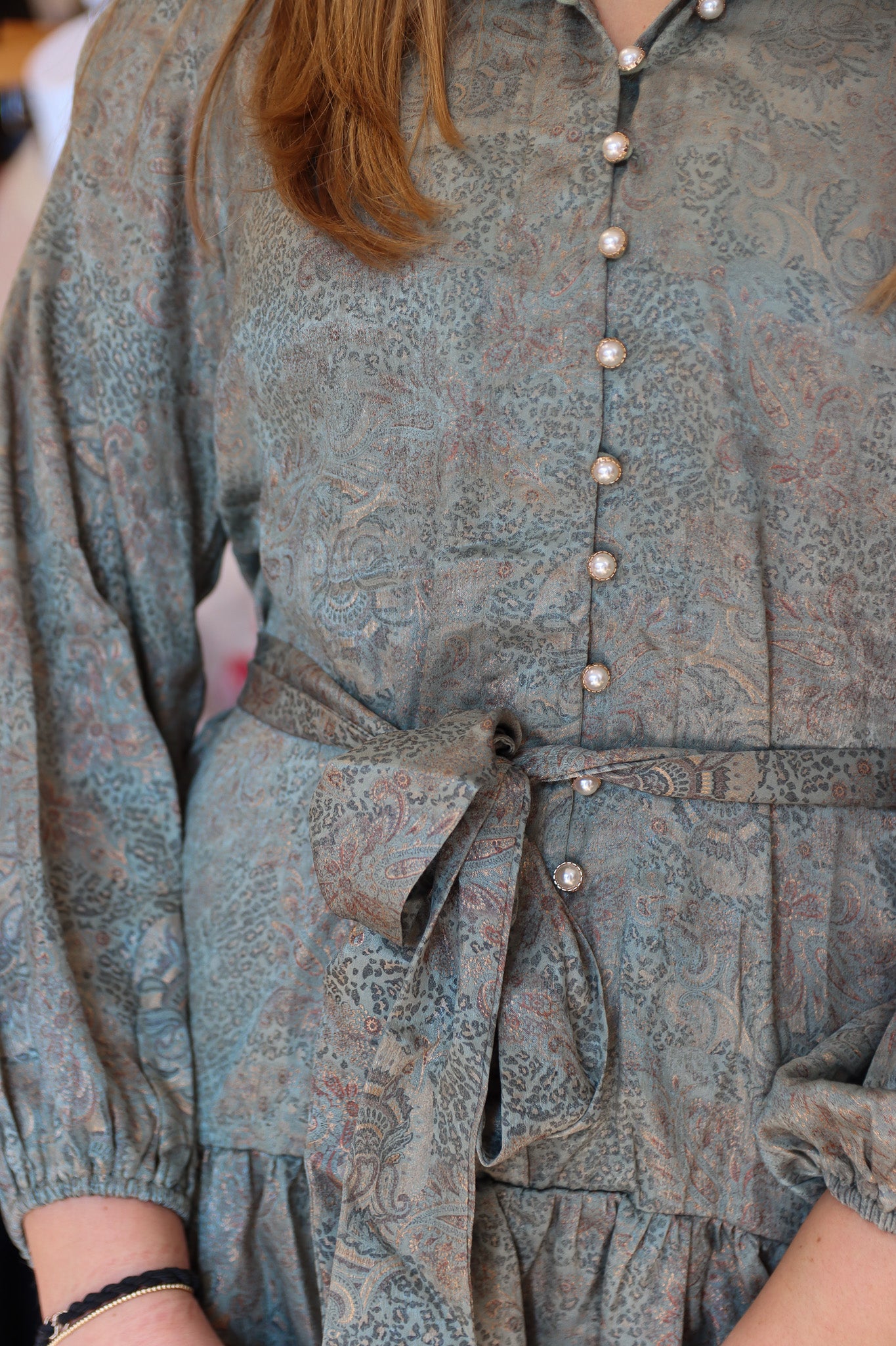 GOLDEN TAPESTRY BUTTON DOWN DRESS