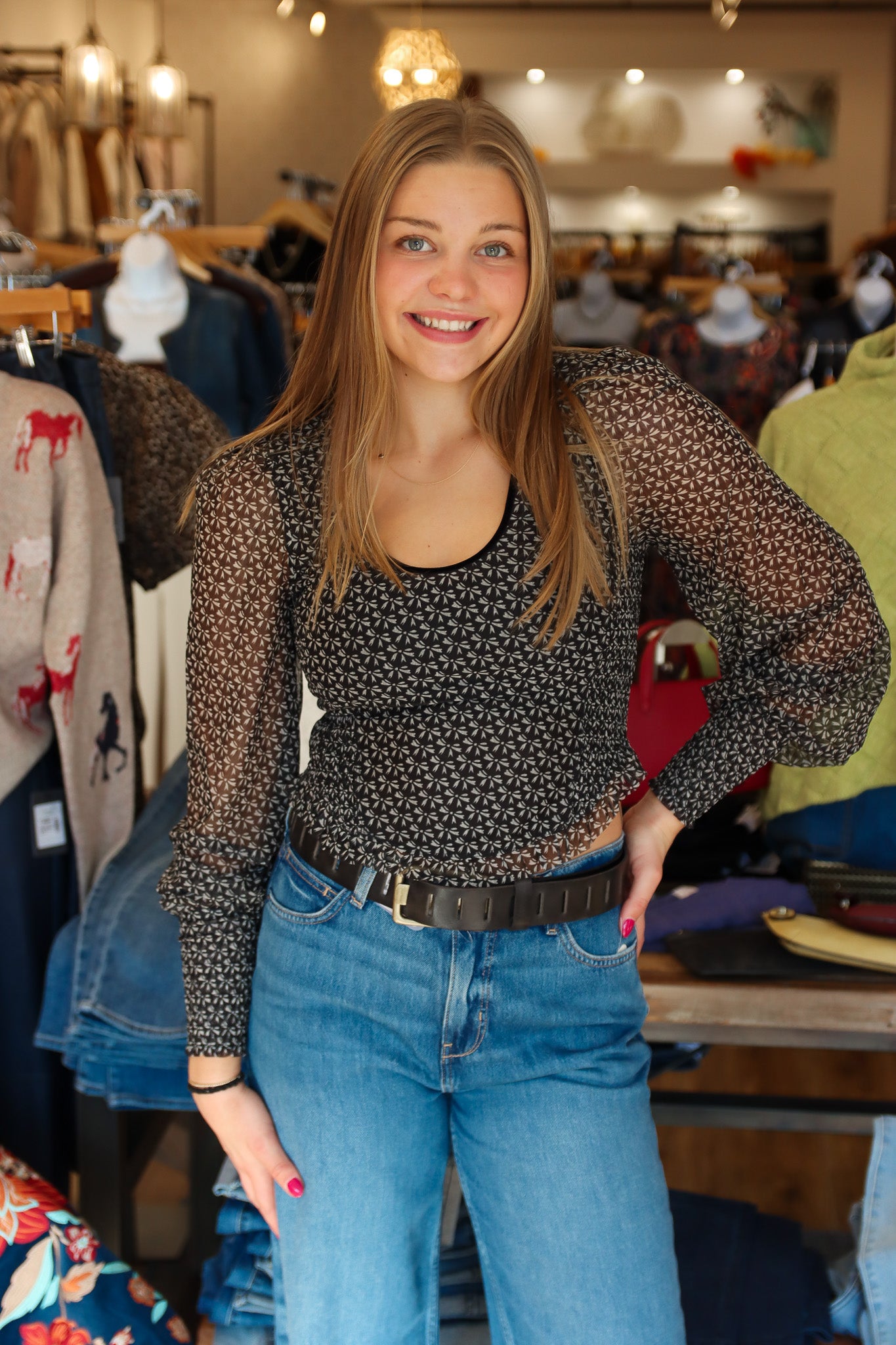 DOTTIE KNIT TOP- PRINTED