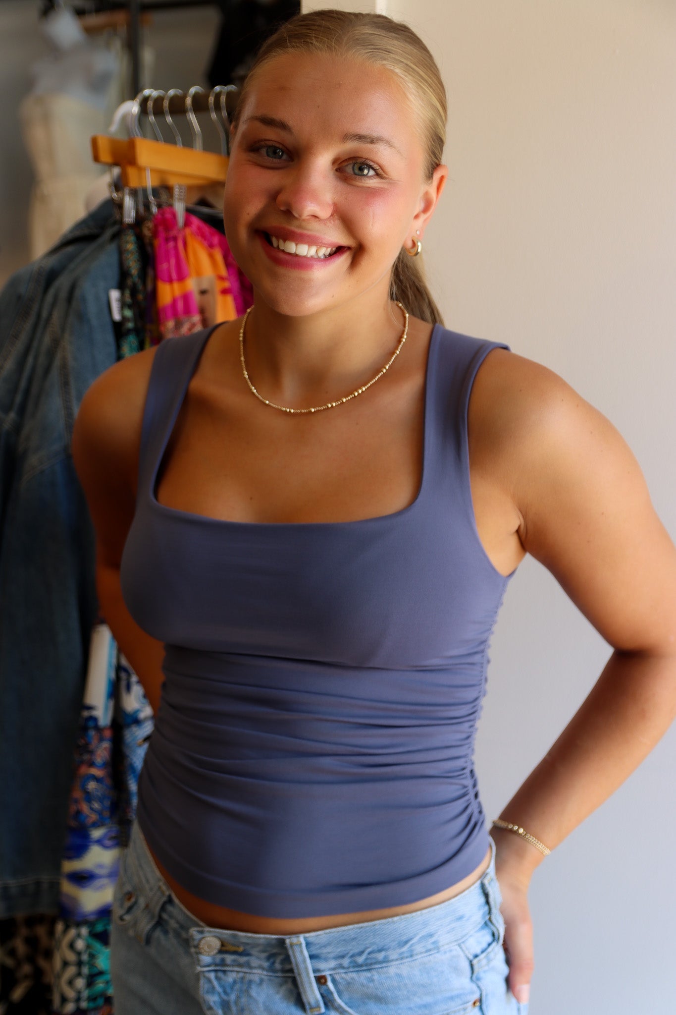 CLEAN LINE SQUARE SHIRRED TOP