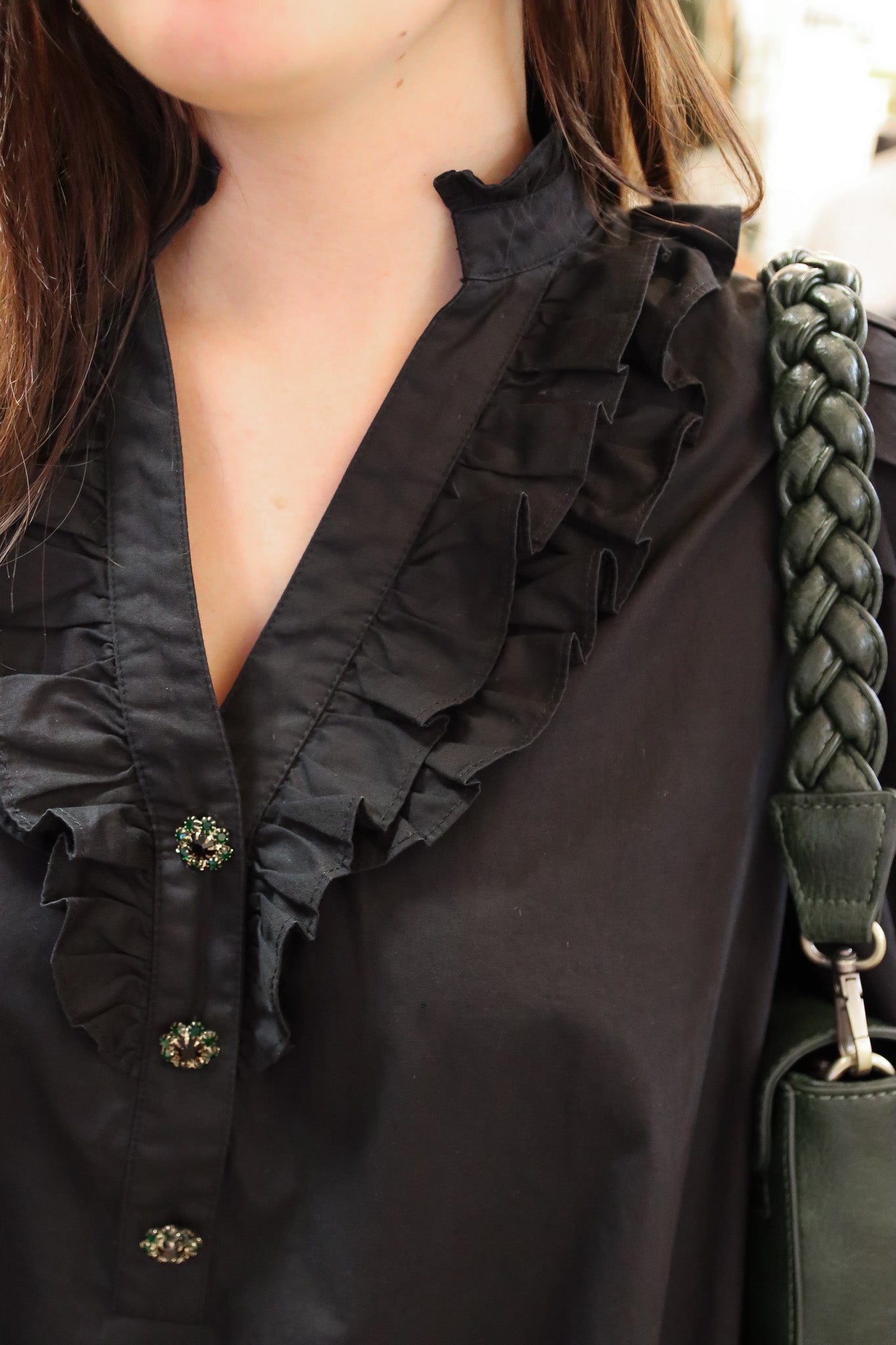 RUFFLED BUTTON DETAIL MINI DRESS