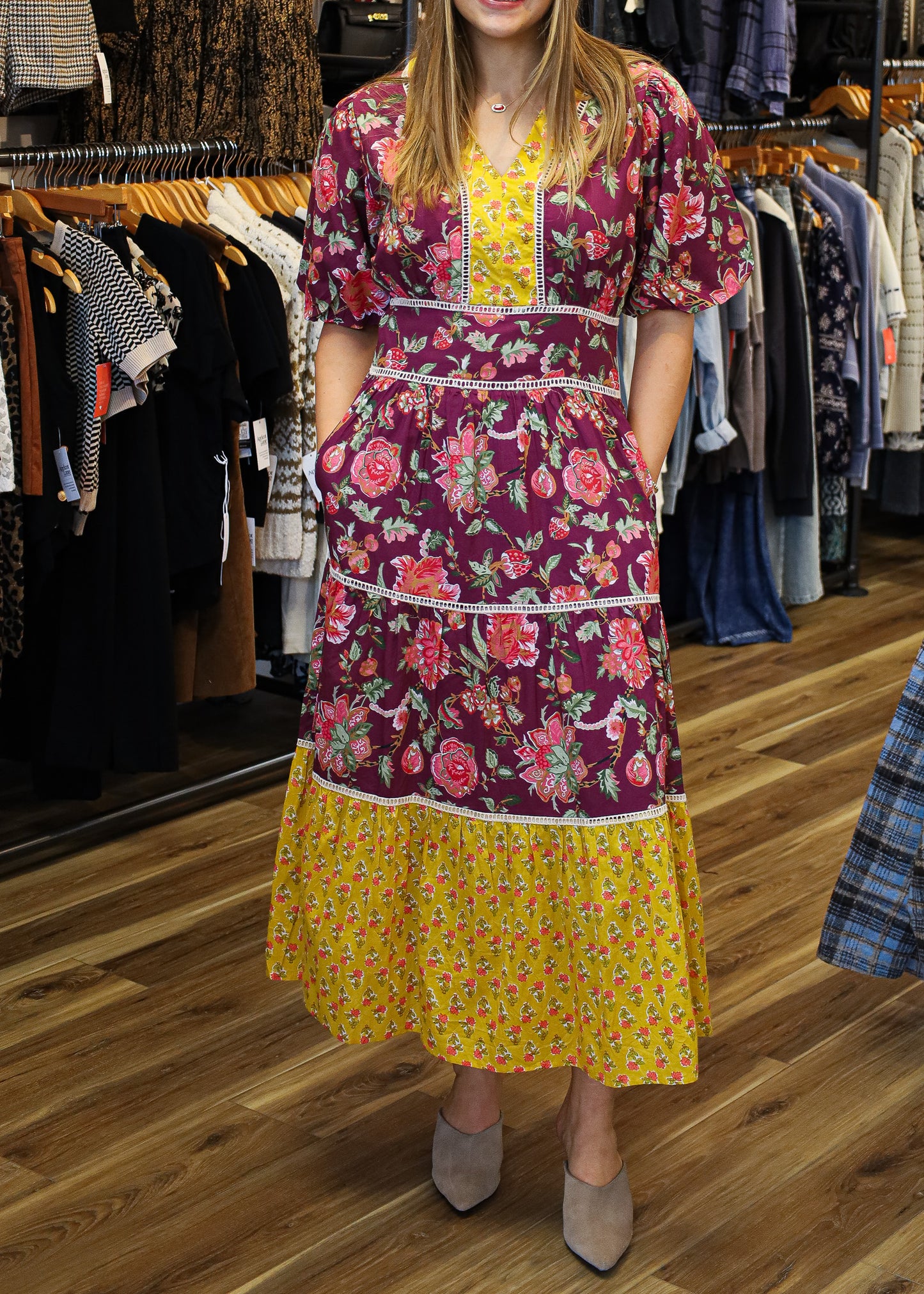 PUFF SLEEVE FLORAL TIERED DRESS