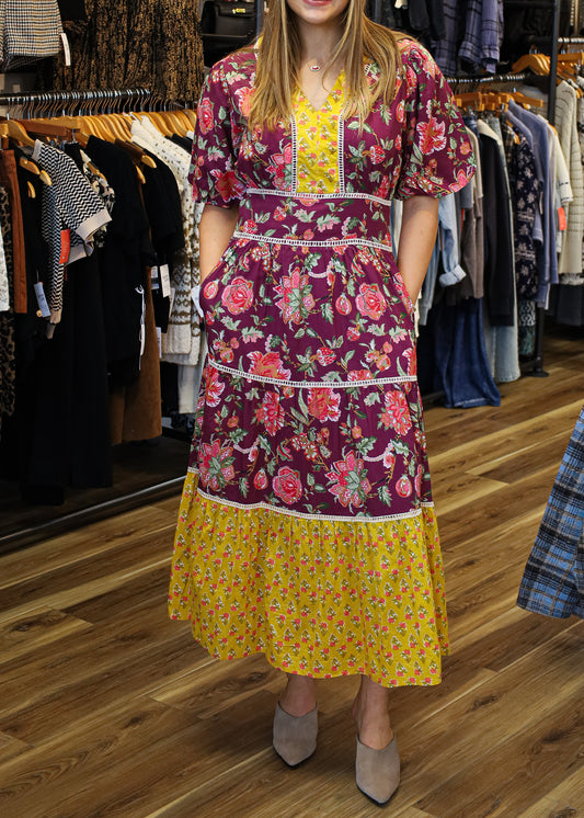 PUFF SLEEVE FLORAL TIERED DRESS