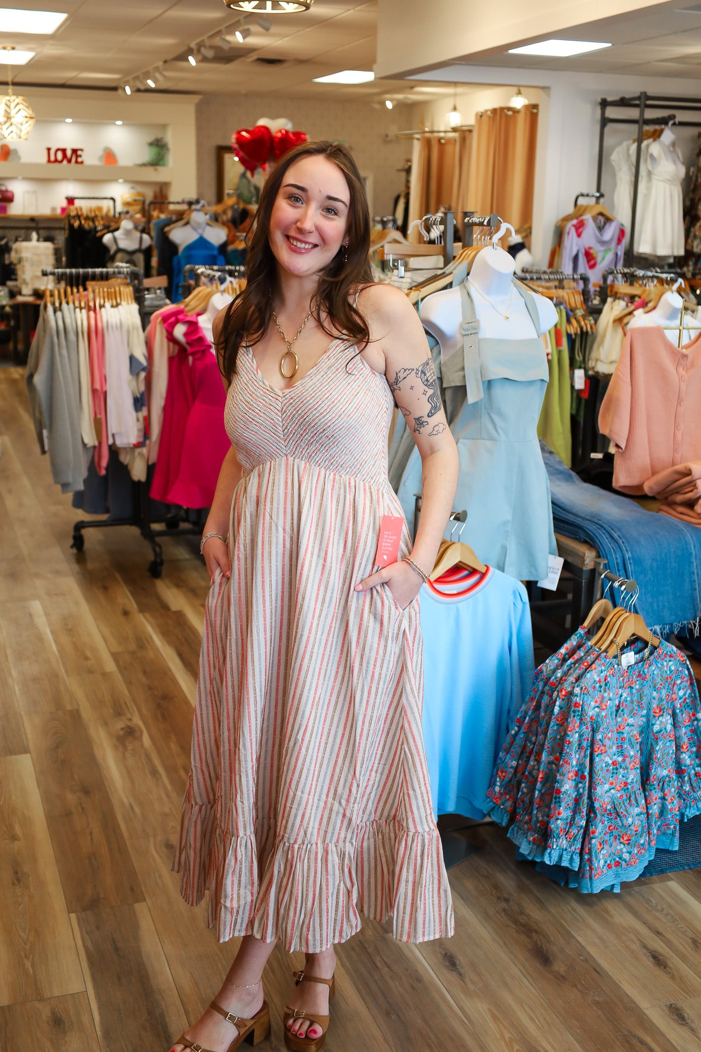 STRIPED SMOCKED BODICE DRESS