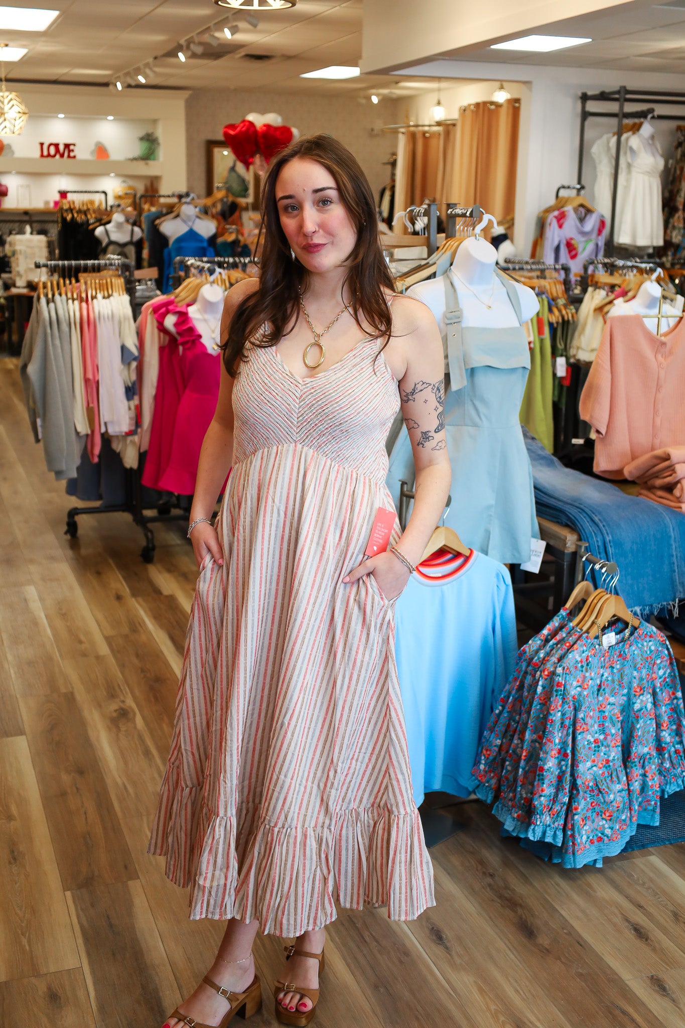 STRIPED SMOCKED BODICE DRESS