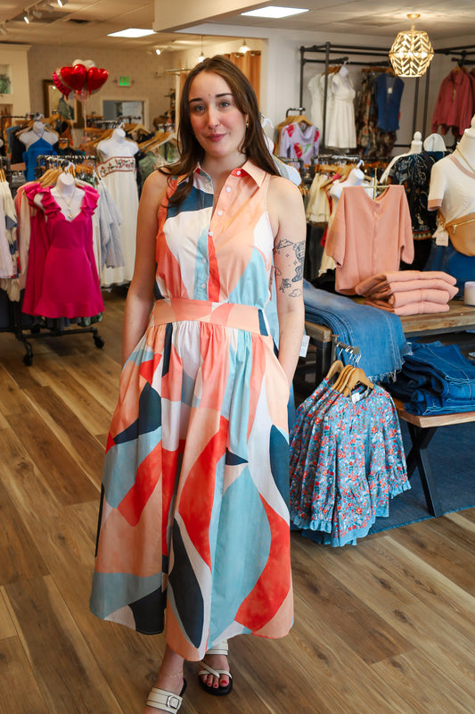 SLEEVELESS COLLARED MAXI