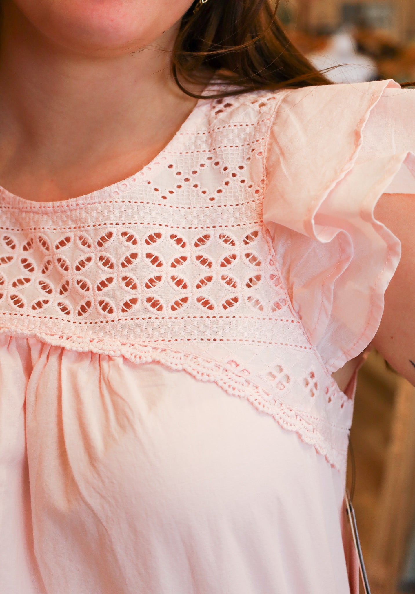 DOUBLE FLUTTER SLEEVE WOVEN BLOUSE