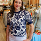 FLORAL MOTIF SHORT SLEEVE SWEATER
