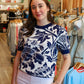 FLORAL MOTIF SHORT SLEEVE SWEATER