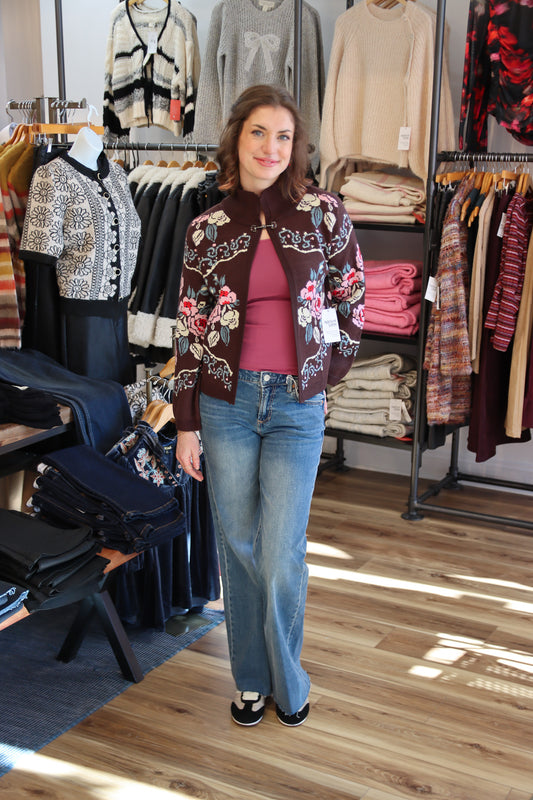 FLORAL PATTERN TOGGLE CARDIGAN