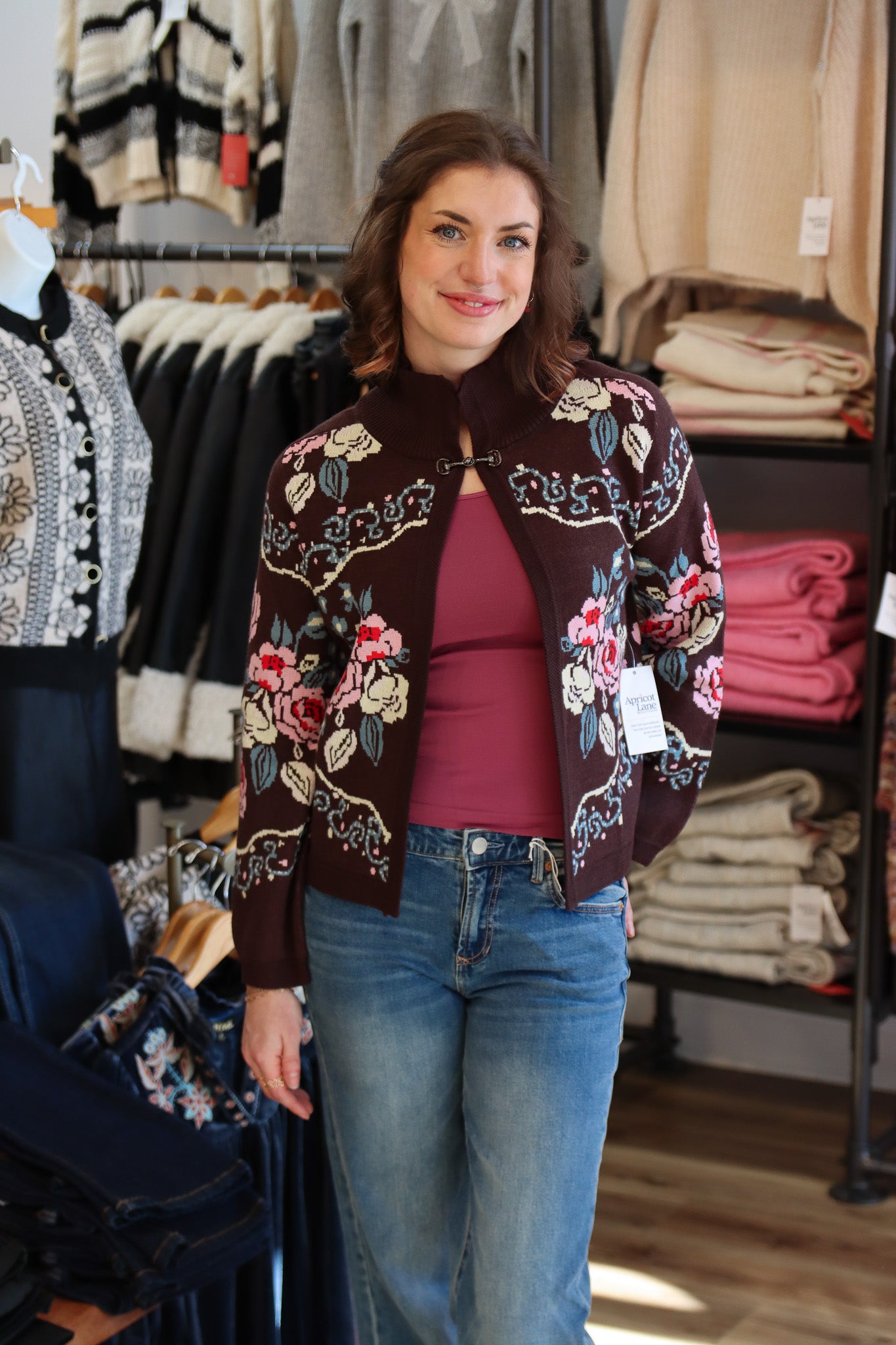 FLORAL PATTERN TOGGLE CARDIGAN