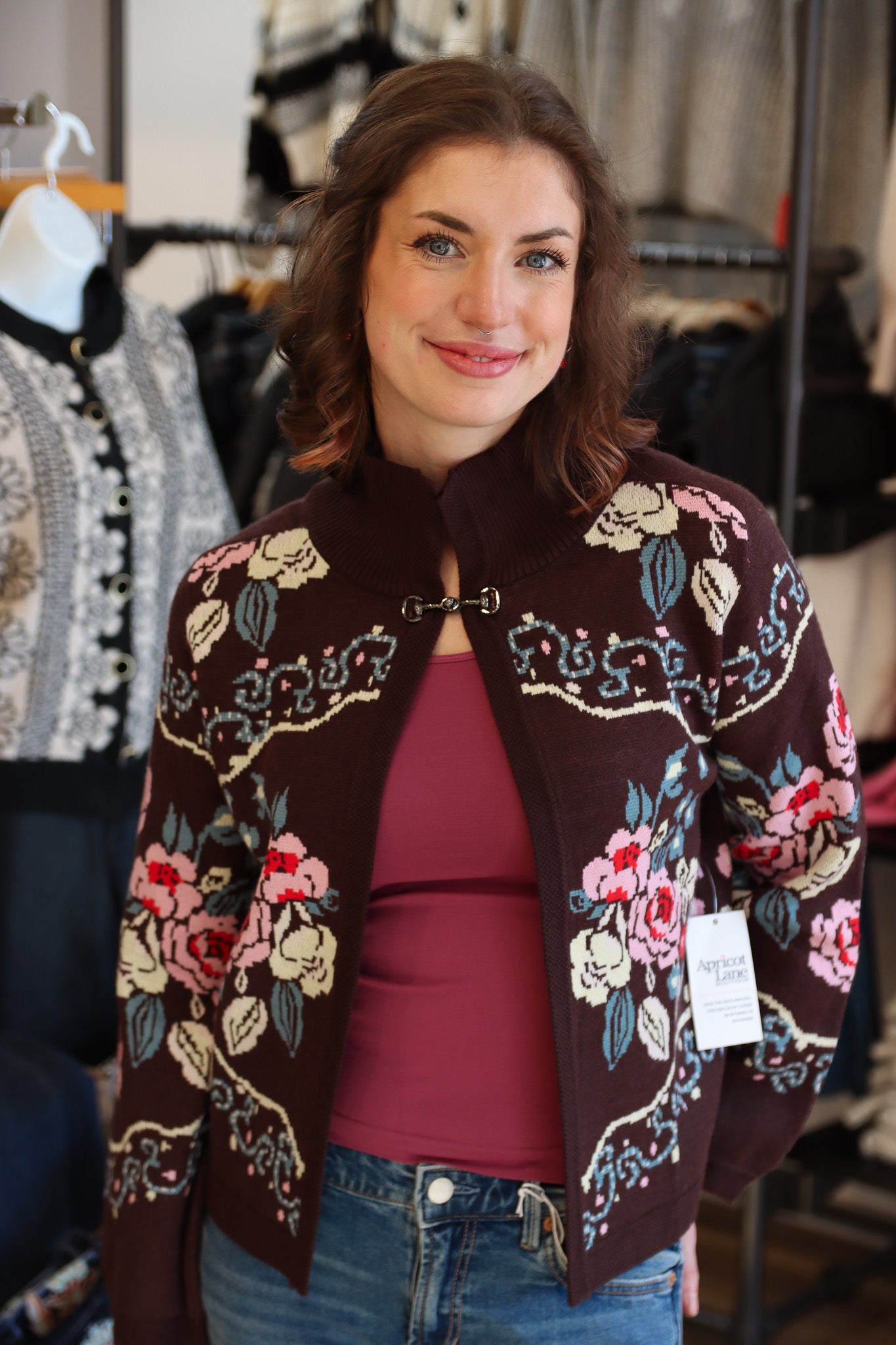 FLORAL PATTERN TOGGLE CARDIGAN