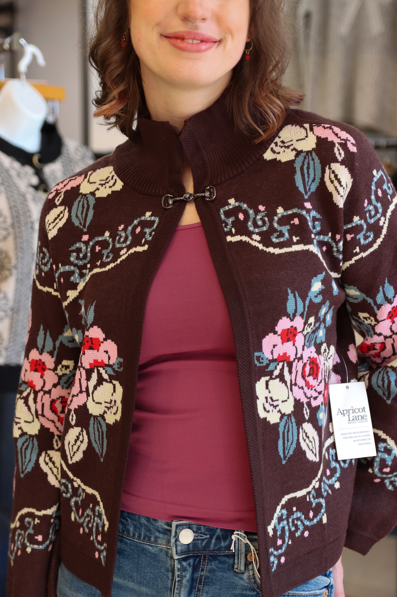 FLORAL PATTERN TOGGLE CARDIGAN