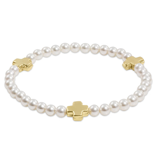 SIG CROSS PEARL 4MM BRACELET- GOLD