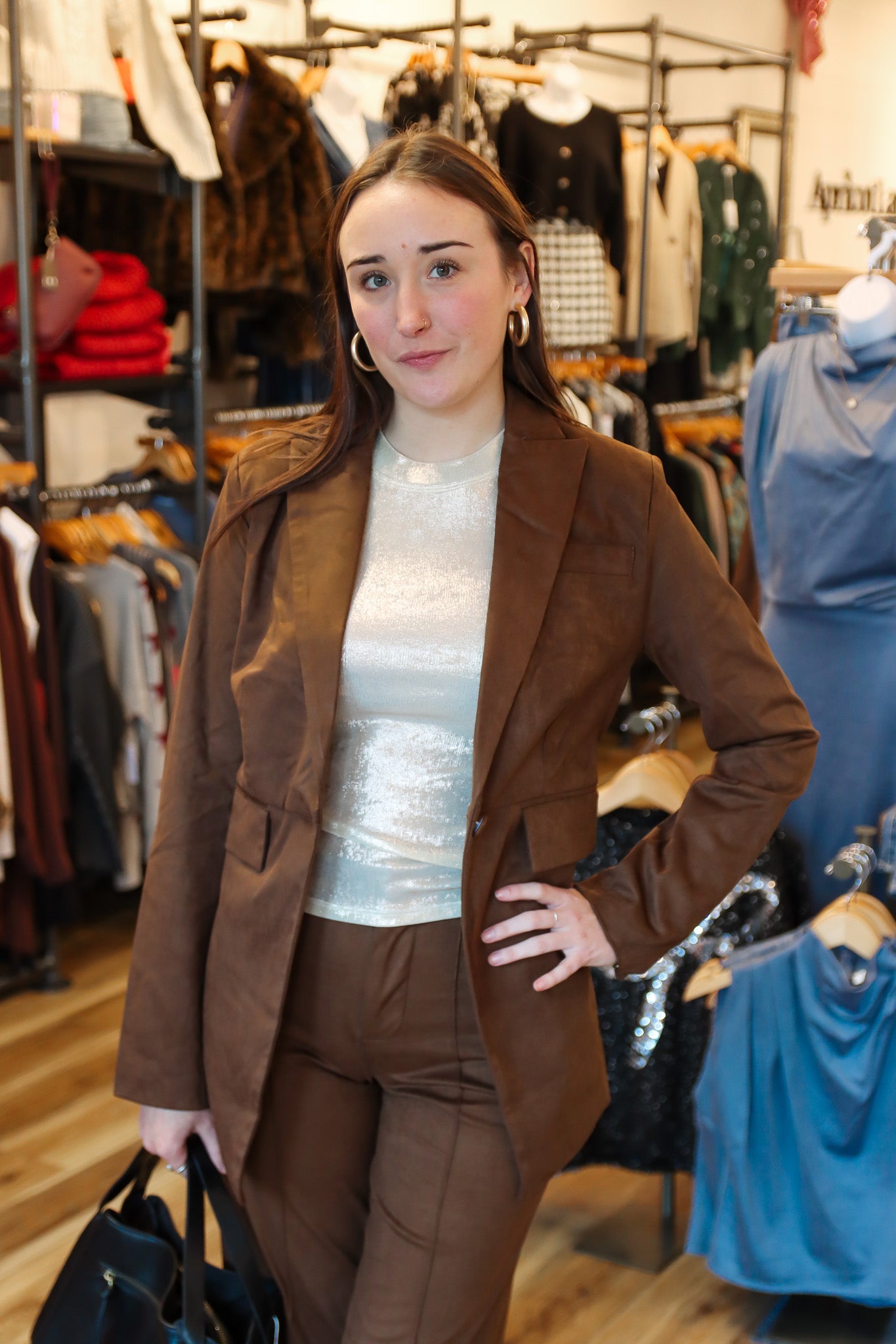 SUEDE BUTTON FRONT BLAZER