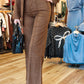SUEDE WIDE LEG FRONT SEAM TROUSER