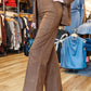 SUEDE WIDE LEG FRONT SEAM TROUSER