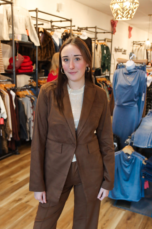 SUEDE BUTTON FRONT BLAZER