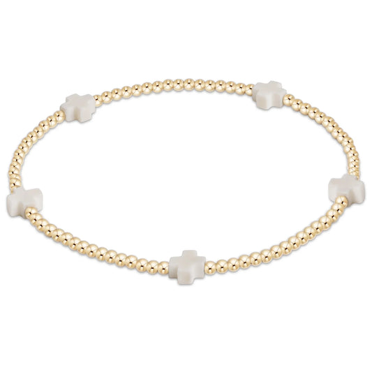 EGIRL SIG CROSS SMALL 2MM GOLD OFF WHITE BRACELET