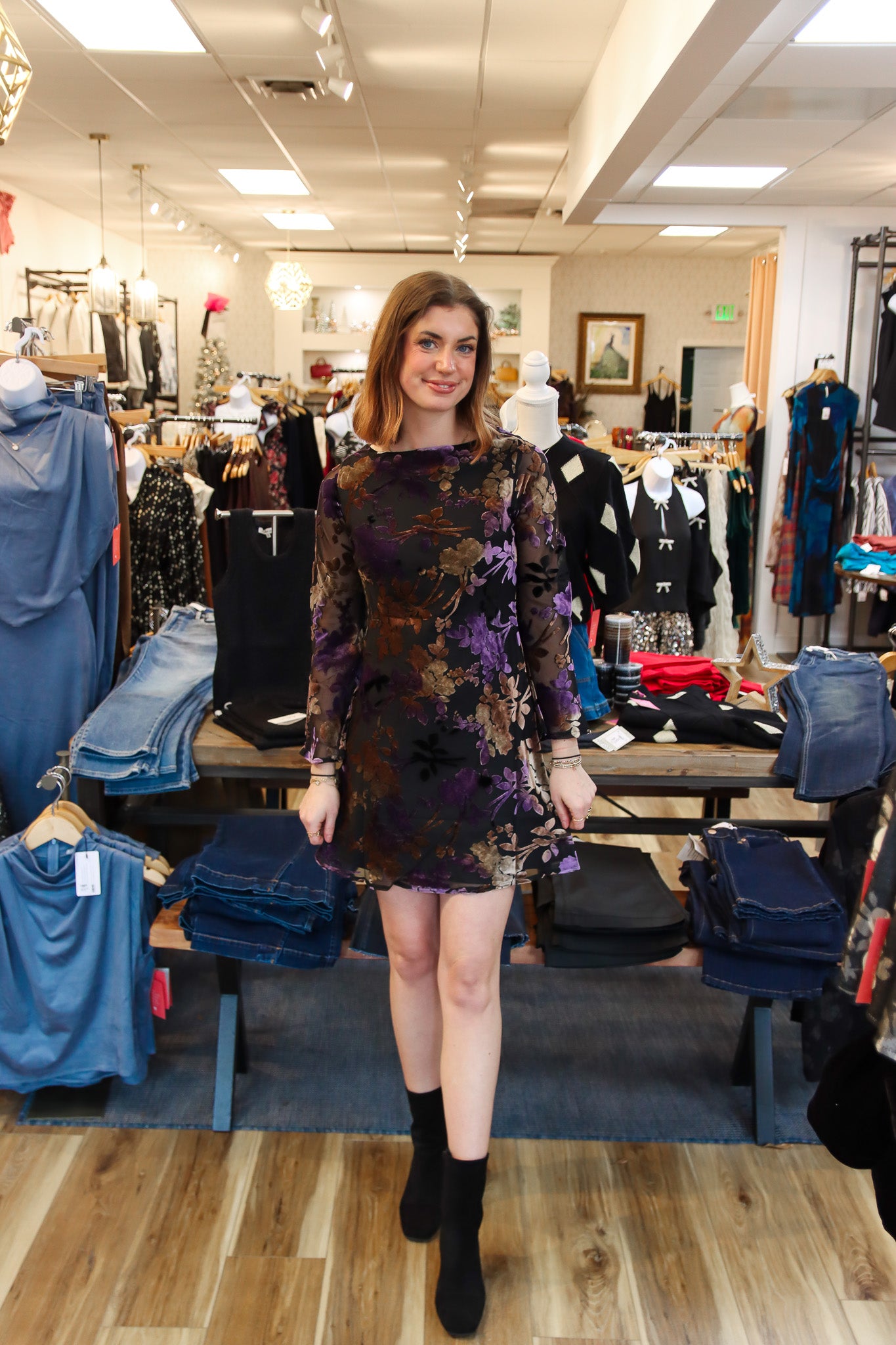 REED VELVET FLORAL MINI DRESS