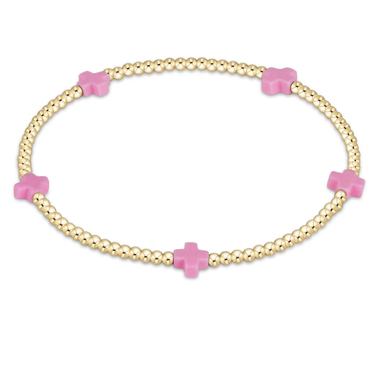 EGIRL SIG CROSS SMALL 2MM GOLD BRIGHT PINK BRACELET