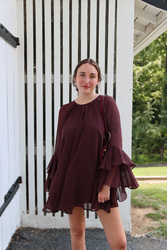 NEEDII "FAY" RUFFLE MINI SLEEVED DRESS