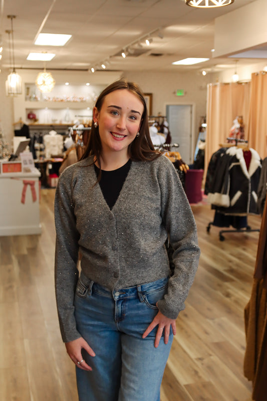 TESNI STUDDED V-NECK CARDIGAN