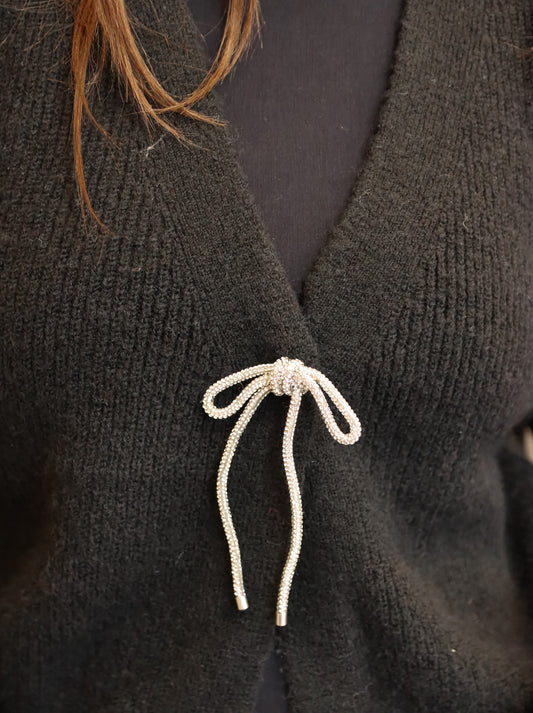 SPARKLE BOW CLOSURE V-NECK CARDIGAN