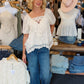 STEVE MADDEN “VICKIE” LACE DETAIL PUFF SLEEVE TOP
