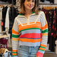 STRIPE HALF ZIP PULLOVER SWEATER