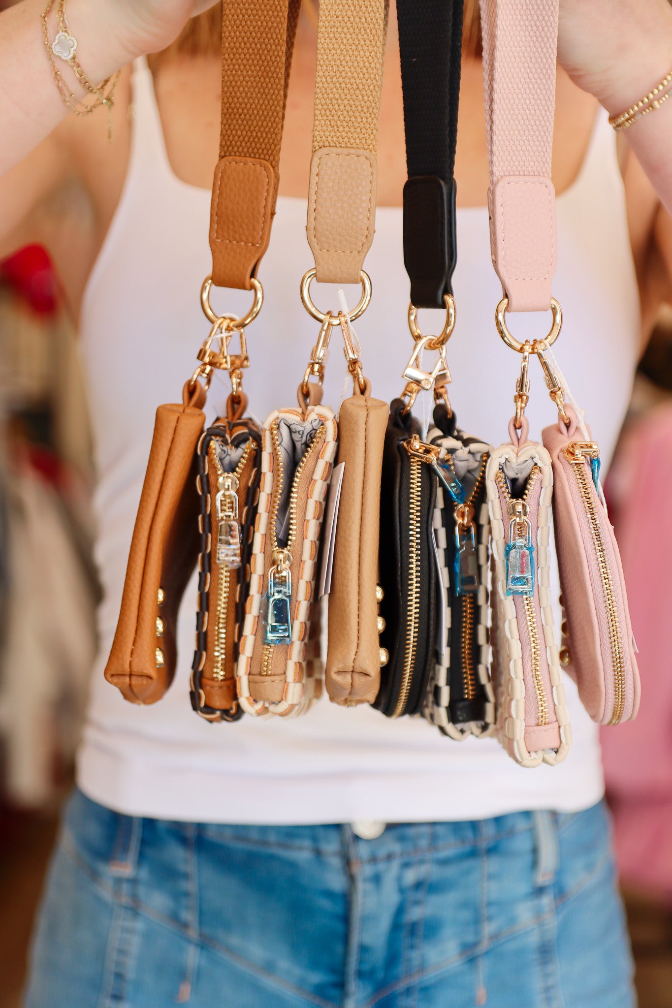 WONDERLUST WOVEN DUAL POUCH CHECKERED WRISTLET