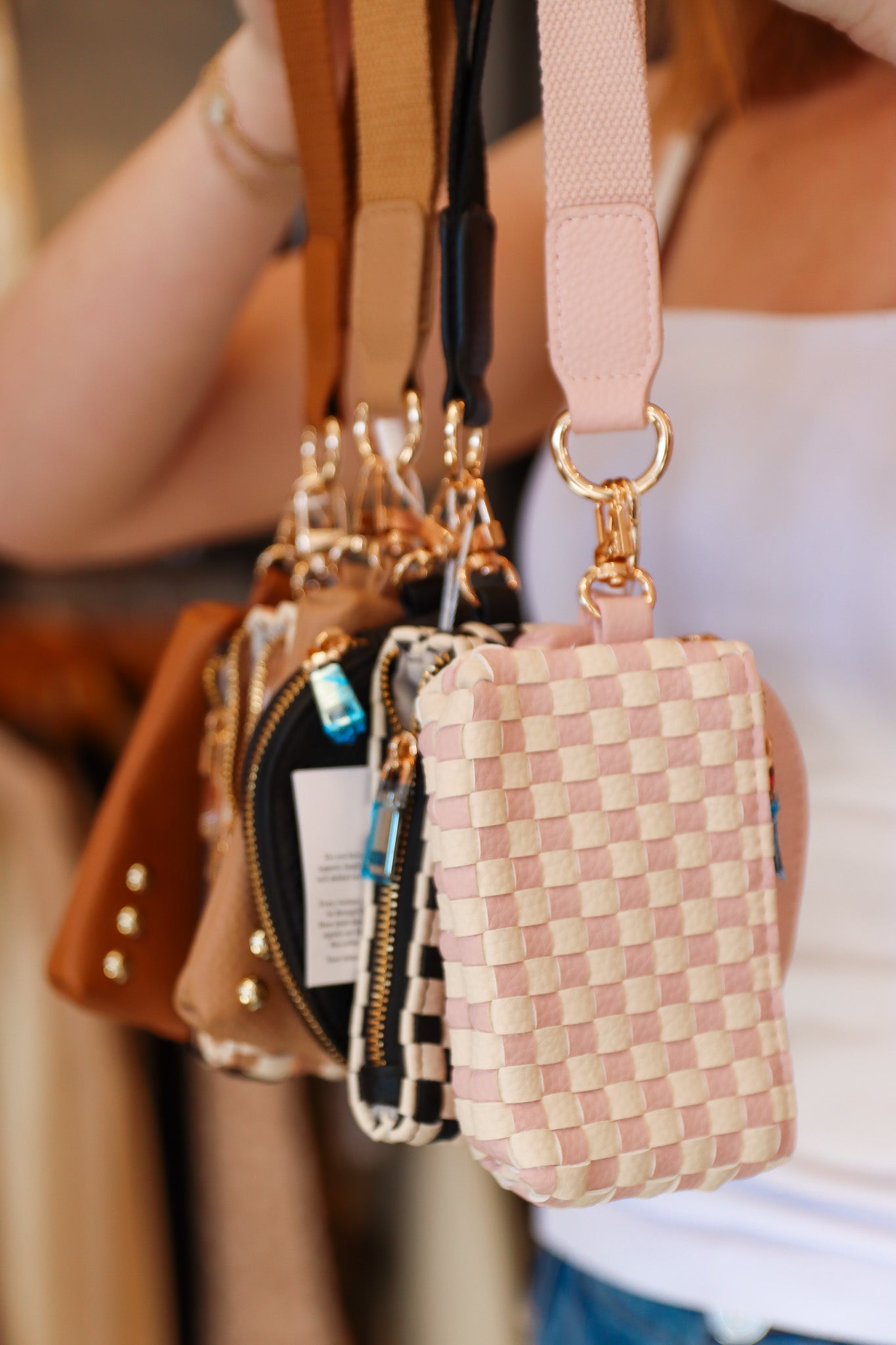 WONDERLUST WOVEN DUAL POUCH CHECKERED WRISTLET