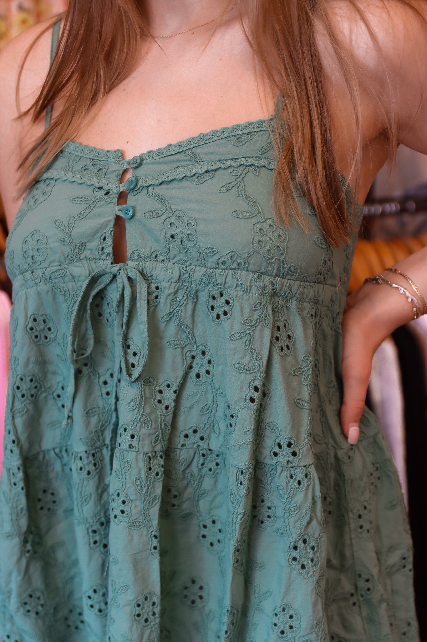DELUC “AMORE” EYELET MINI DRESSE