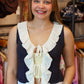 MIOU MUSE CROCHET KNIT VEST TOP WITH RUFFLE