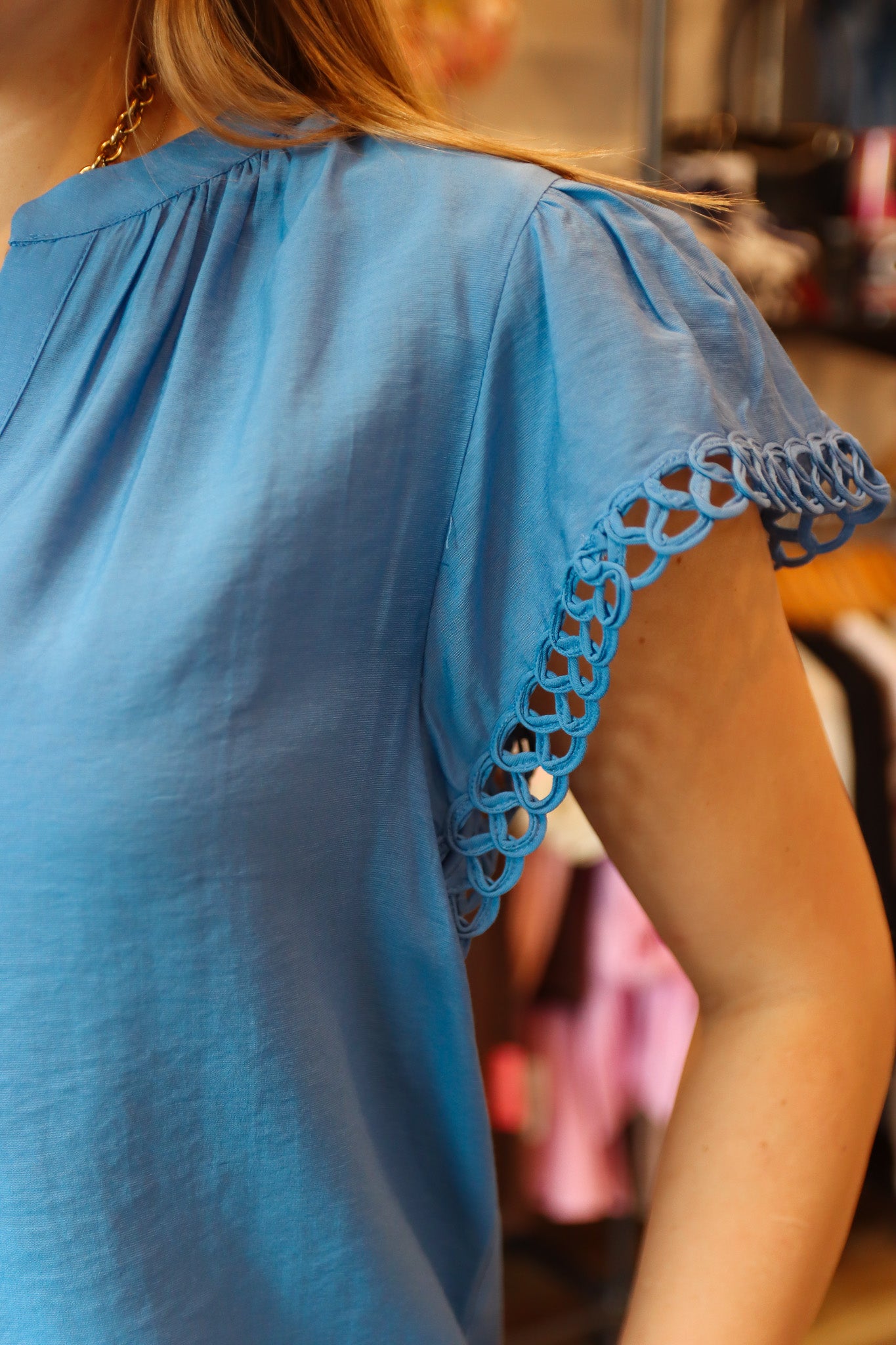 CURRENT AIR MANDARIN COLLAR EMBROIDERED BLOUSE