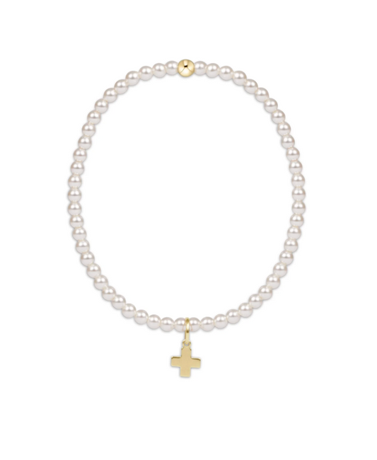 CLASSIC PEARL 3MM CROSS GOLD CHARM BRACELET