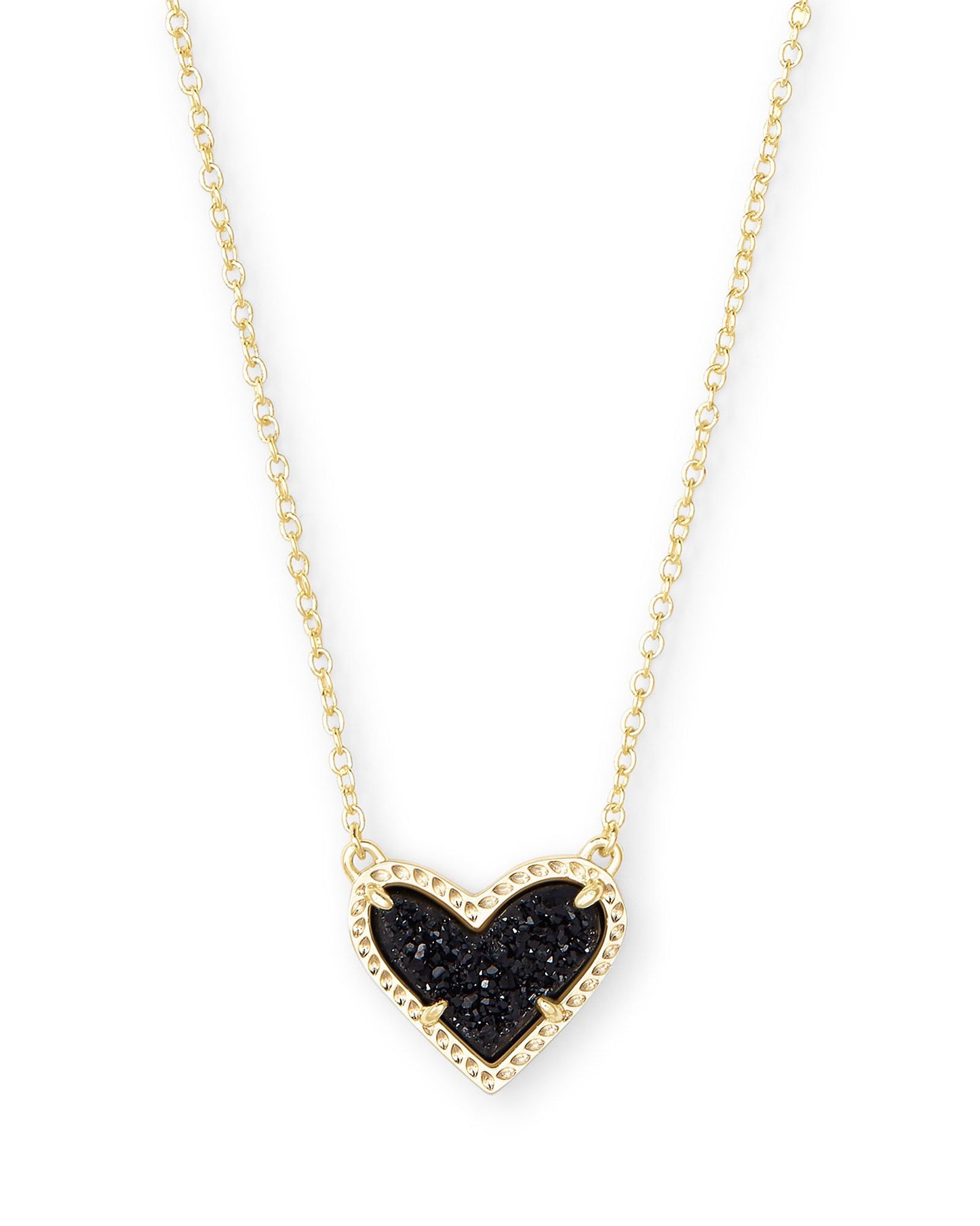 ARI HEART SHORT PENDANT NECKLACE GOLD BLACK DRUSY ONE SIZE