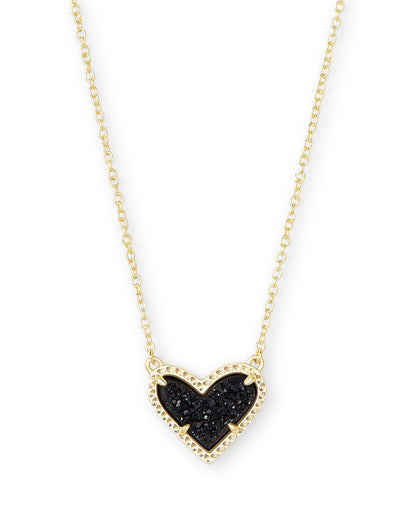 ARI HEART SHORT PENDANT NECKLACE GOLD BLACK DRUSY ONE SIZE