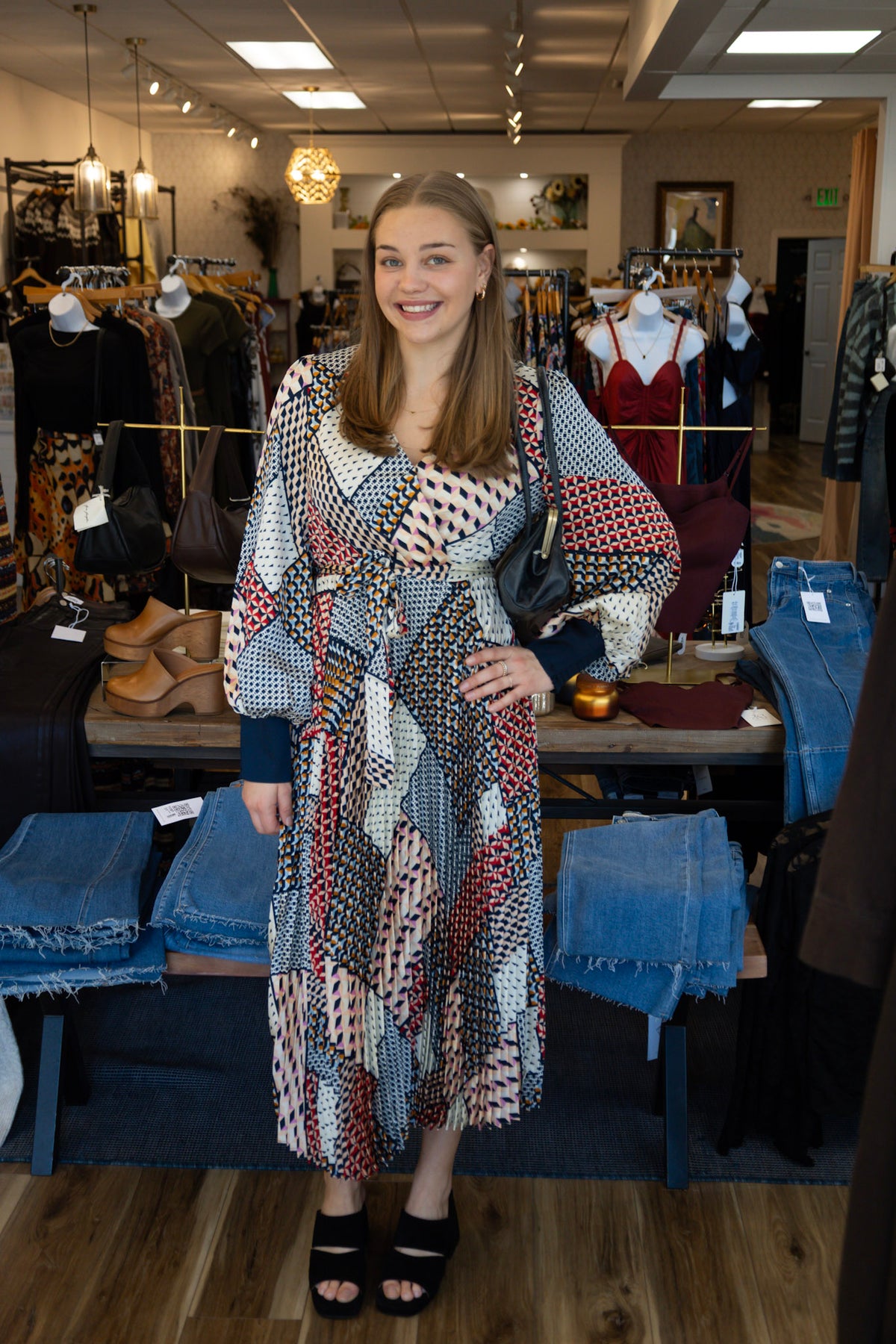 PATCHWORK GEOMETRIC PRINT MAXI