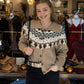 COZY GEOMETRIC PATTERNED WIDE COLLAR SWEATER