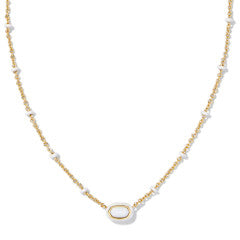 MINI ELISA ENAMEL FRAME SHORT PENDANT NECKLACE GOLD WHITE MOTHER OF PEARL ONE SIZE