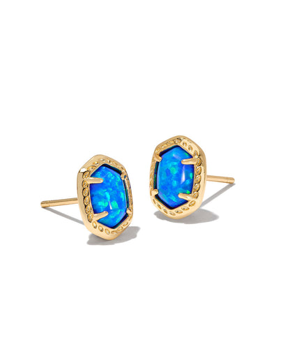 DAPHNE FRAMED STUD EARRINGS GOLD BRIGHT BLUE KYOCERA OPAL ONE SIZE